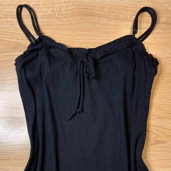 Urban Outfitters UO Black Ribbed Ruffle Spaghetti Strap Mini Dress Size S/XS - Picture 4 of 5